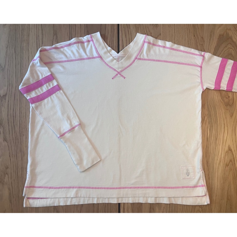 Free People Movement Boxy Long Sleeve Tee Womens XS White Pink Athleisure